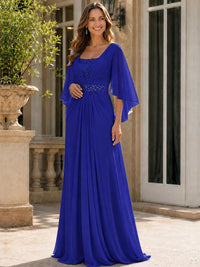 Elegant V-Neck Sequined Chiffon Mother of the Bride Dress with Flutter Sleeves