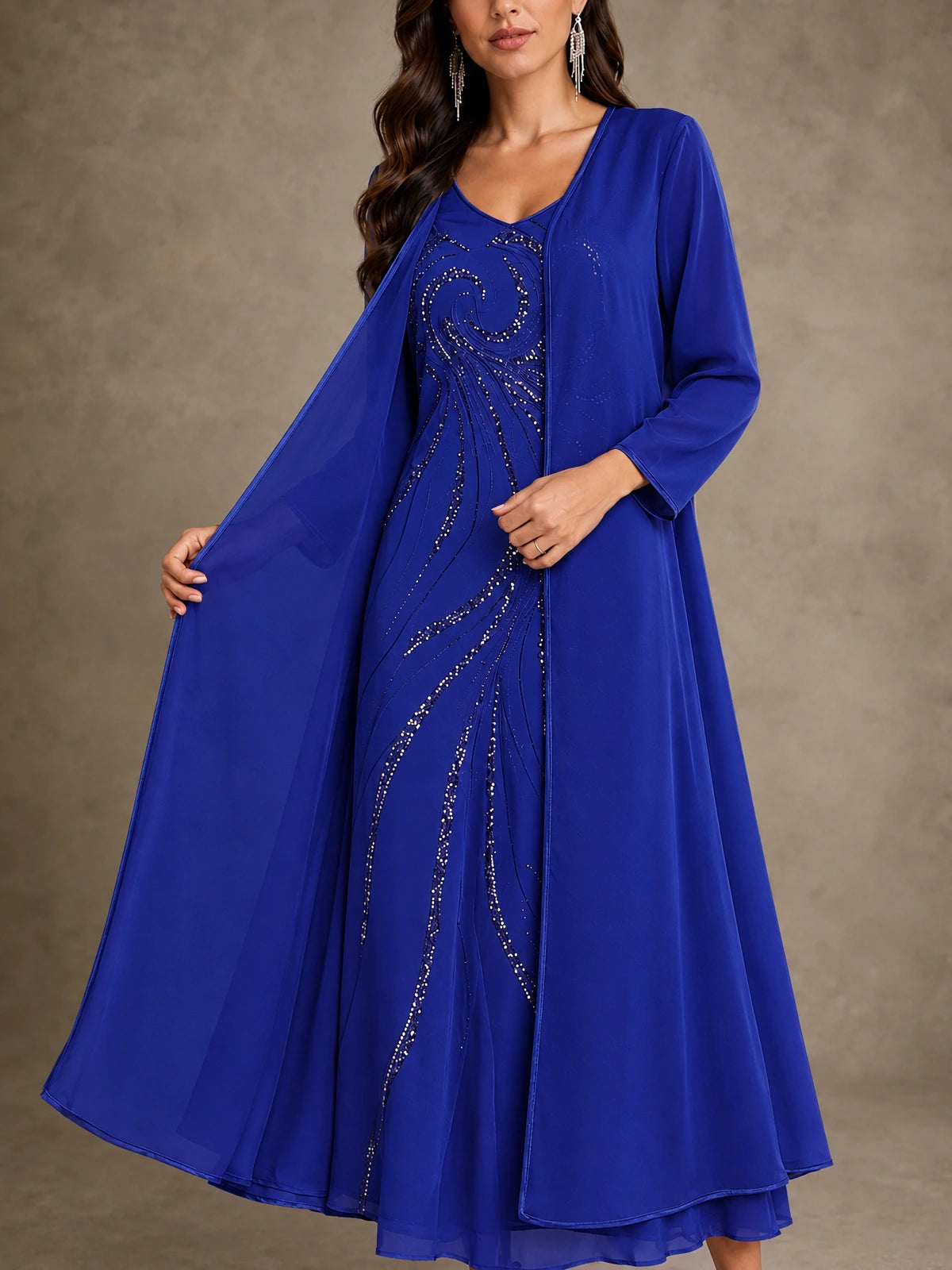 Sequin Chiffon Mother of the Bride Dress with Jacket