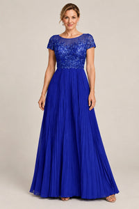 Embroidered Lace Pleated Mother of the Bride Dress