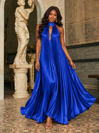 Rust Orange Pleated Halter Neck Maxi Dress
