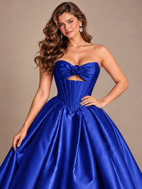 Pink Strapless Corset Satin Prom Derss & Ball Gown with 3D Floral