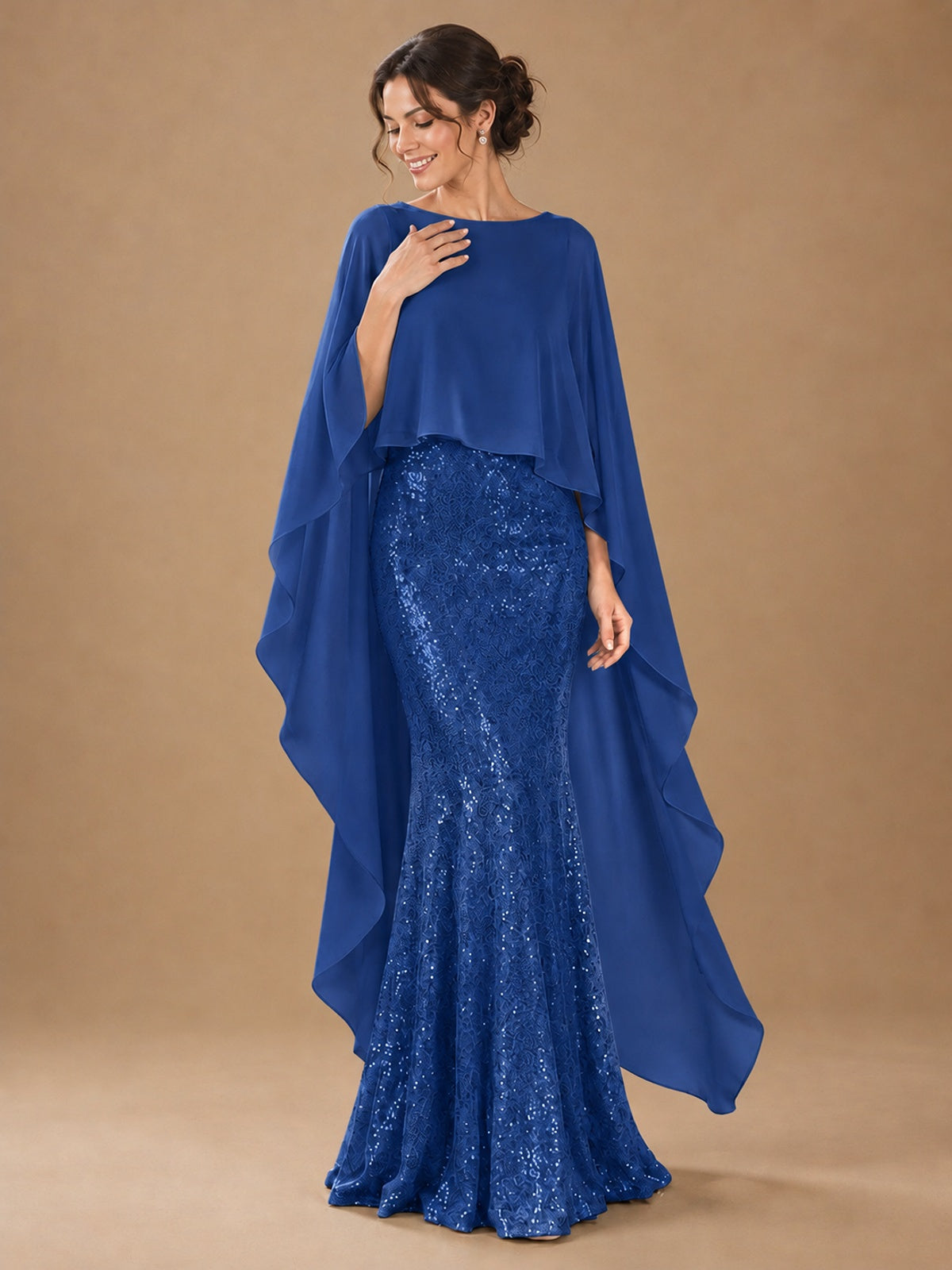 Sequin 2 Pieces Mother of the Bride Dress with Cap Sleeves Chiffon Formal Gowns