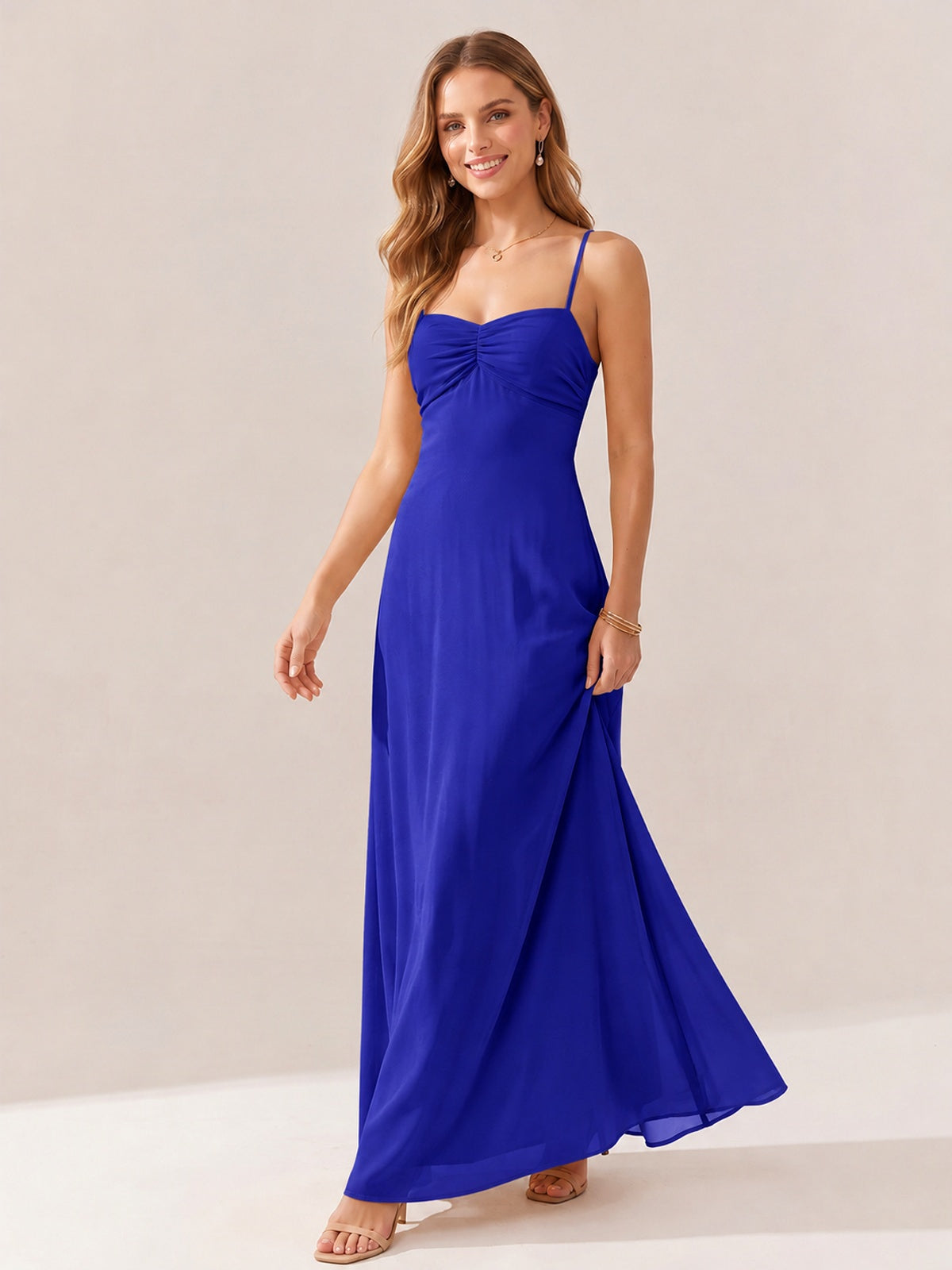 JOVELLEE Yellow Sweetheart Ruched Bust Chiffon Maxi Dress
