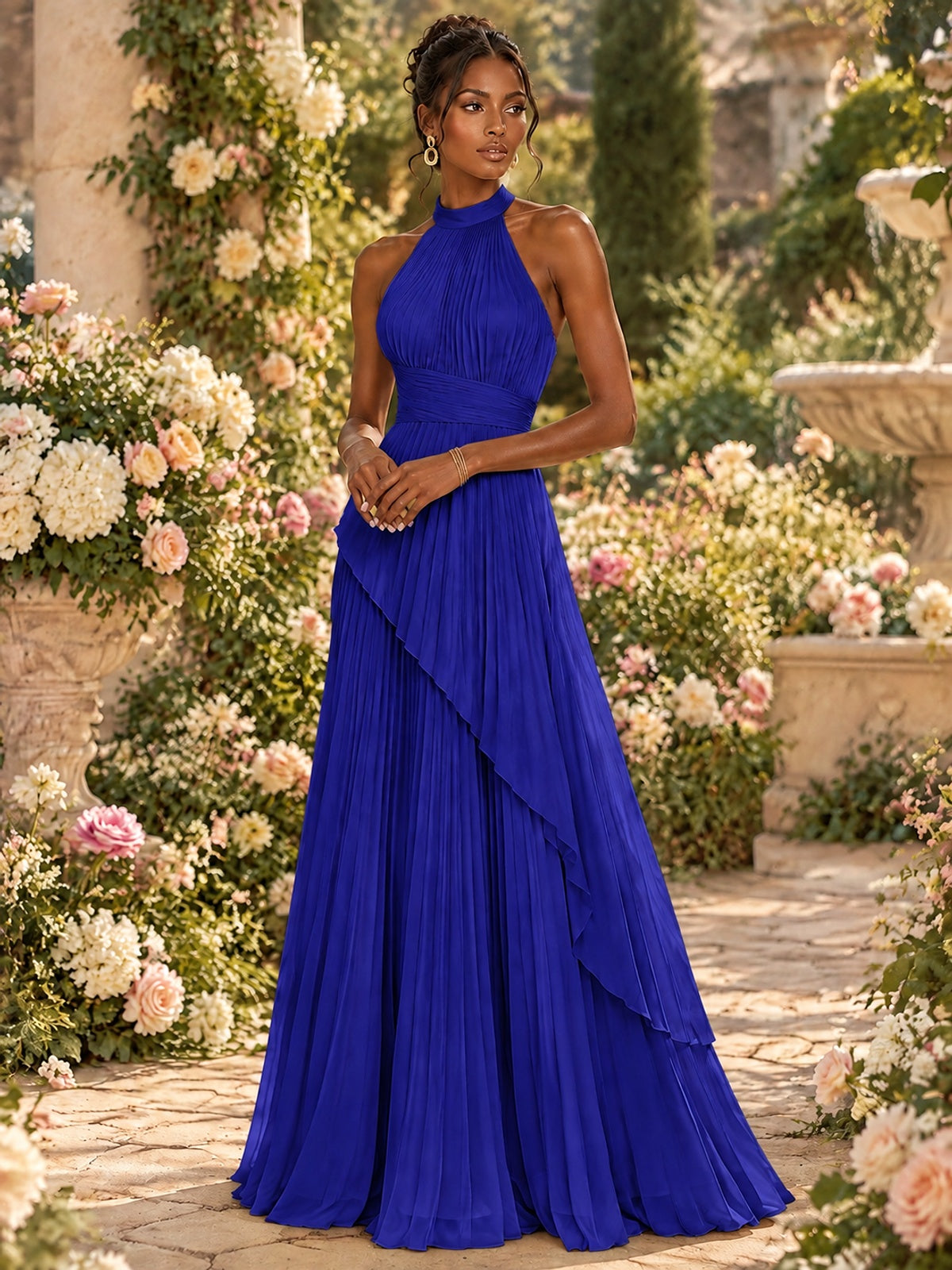 Wrap Pleated Prom Dress Halter A-line Chiffon Formal Wedding Dress