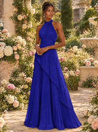 Wrap Pleated Prom Dress Halter A-line Chiffon Formal Wedding Dress