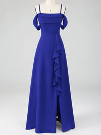 Spaghetti Strap Chiffon Bridesmaid Dress with Ruffles Slit