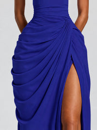 Ruched Halter Neck High-Slit Prom & Evening Dress