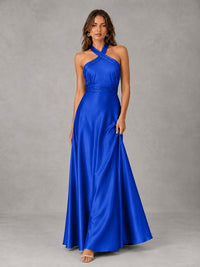 Sage Green Satin A-Line Bridesmaid Dress with Halter Neck