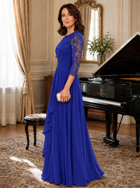 A-Line Chiffon Mother of the Bride Dress with Floral Applique 3/4 Sleeves
