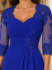 Chiffon Lace Applique Mother of the Bride Dress with 3/4 Sleeves