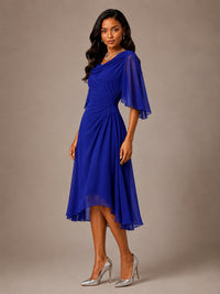 Cowl Neck Ruched Chiffon Mother of the Bride Dresses with Flutter Sleeves