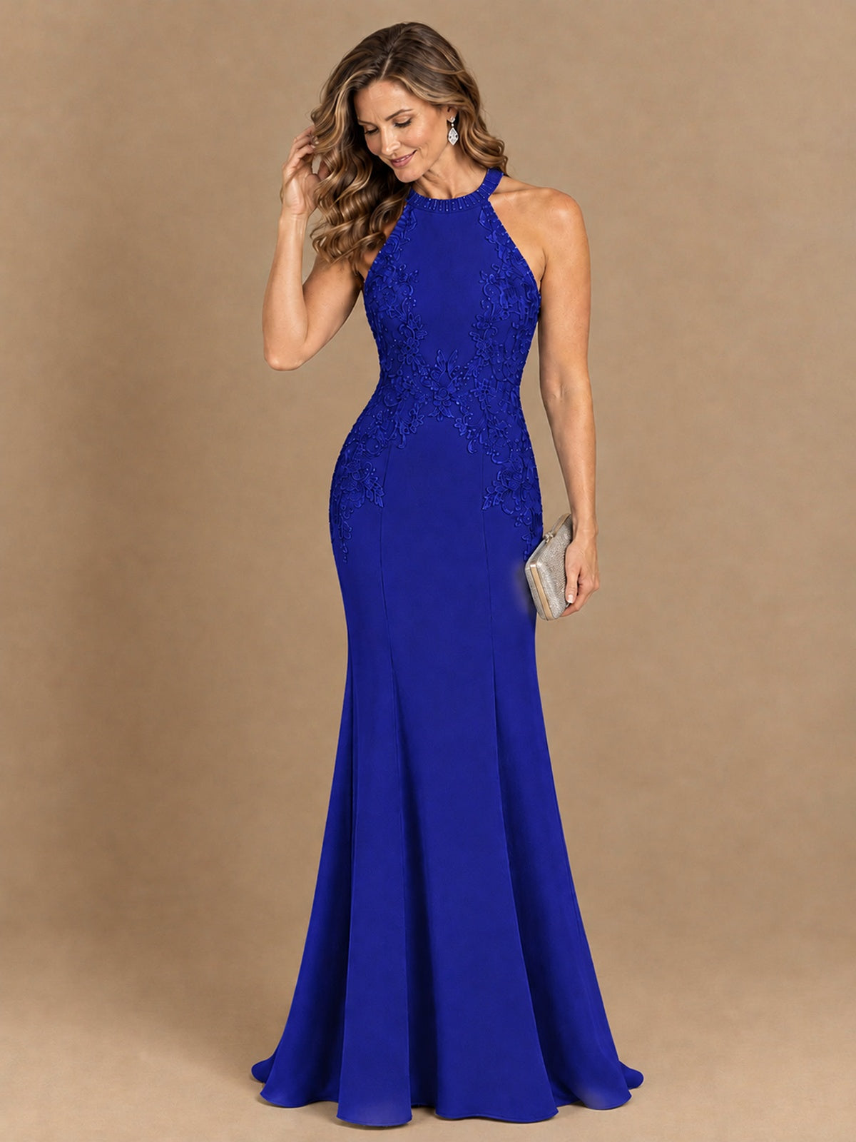 Halter Neckline Lace Appliques Mother of The Bride Dresses