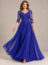 Sequin Lace A-Line Mother of the Bride Dress with 3/4 Sleeves