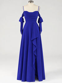 A-Line Ruffles Chiffon Bridesmaid Dress with Slit