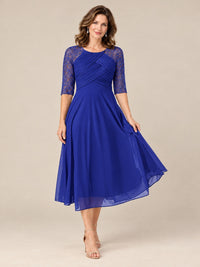 Tea-Length Mother of the Bride Dress with Lace 3/4 Sleeves