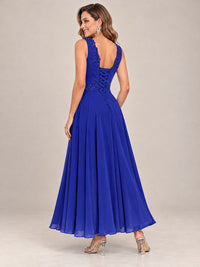 Dusty Blue Floral Lace Chiffon Mother of the Bride Dress with Jacket