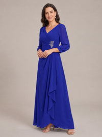 V-Neck Pleated Chiffon Mother of the Bride Dress with Flutter Sleeves