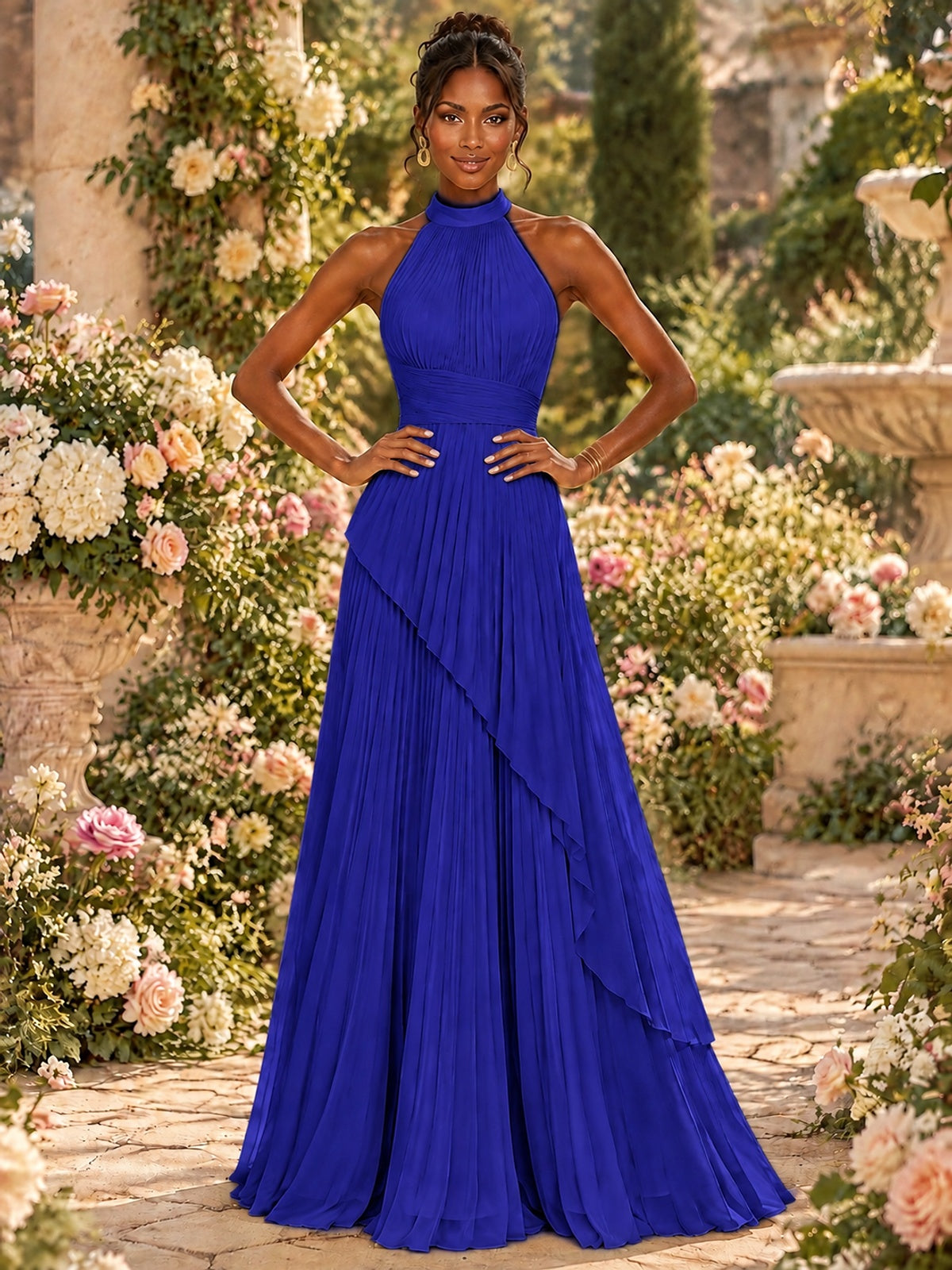 Wrap Pleated Prom Dress Halter A-line Chiffon Formal Wedding Dress