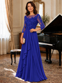 A-Line Chiffon Mother of the Bride Dress with Floral Applique 3/4 Sleeves