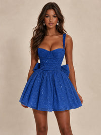 Sweetheart Glitter Tulle Puffy Mini Dress with Bow