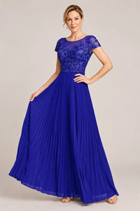 Embroidered Lace Pleated Mother of the Bride Dress