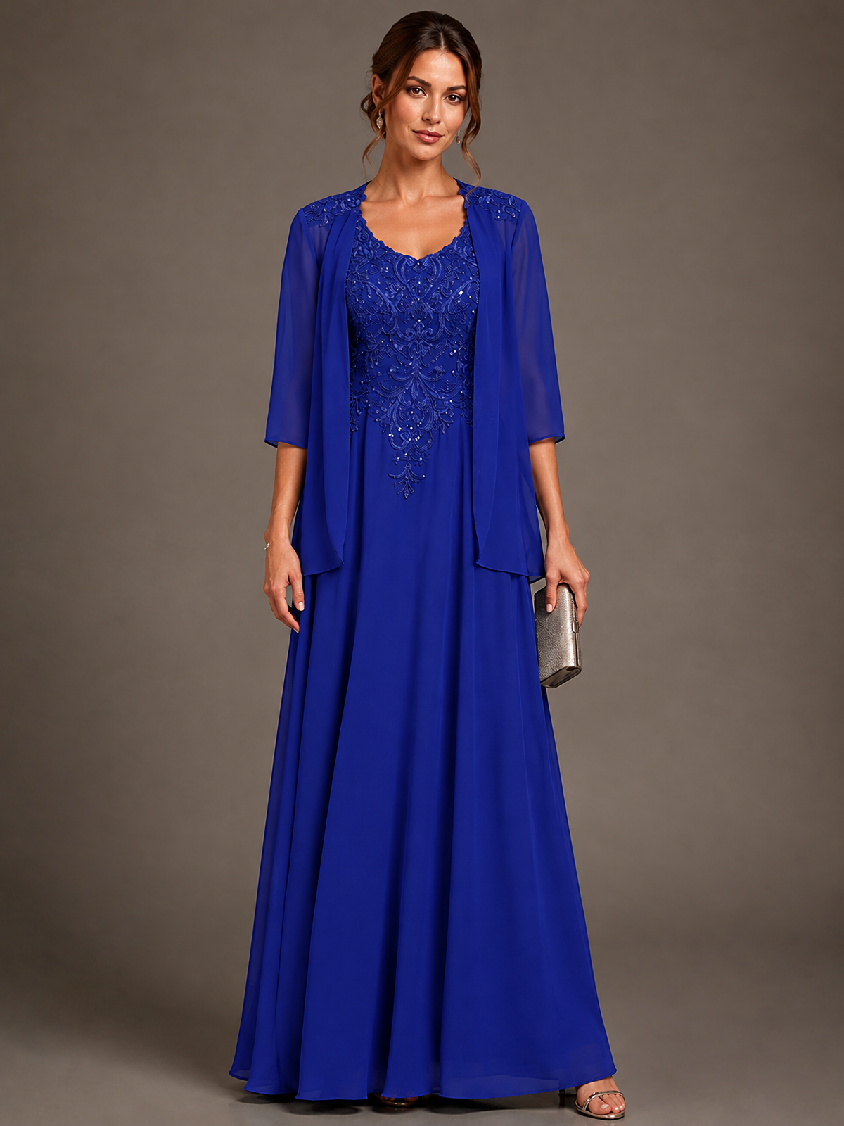 A-line 2 Pieces Chiffon Appliques Mother of The Bride Dresses with Jackets