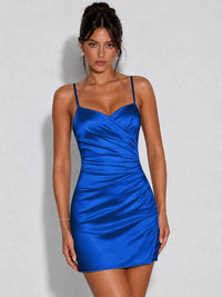 Satin Ruched Spaghetti Strap Homecoming Dress