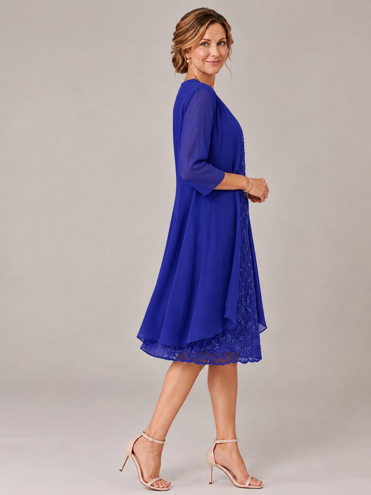Tea Length Sequin Lace Mother of The Bride Dress with Chiffon Jacket