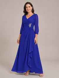 V-Neck Pleated Chiffon Mother of the Bride Dress with Flutter Sleeves