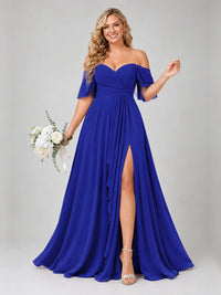 Off Shoulder Chiffon Bridesmaid Dress with Slit