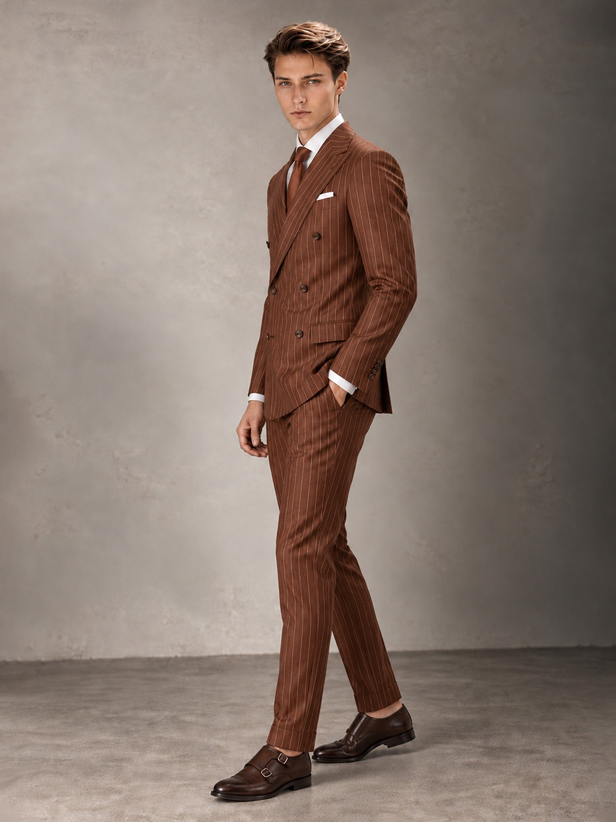 Double Breasted Pinstripe Men's Suit 2 Piece (Jacket & Pants) for Wedding & Formal Prom
