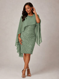 Floral Sheath Mother of the Bride Dress with Cape Overlay