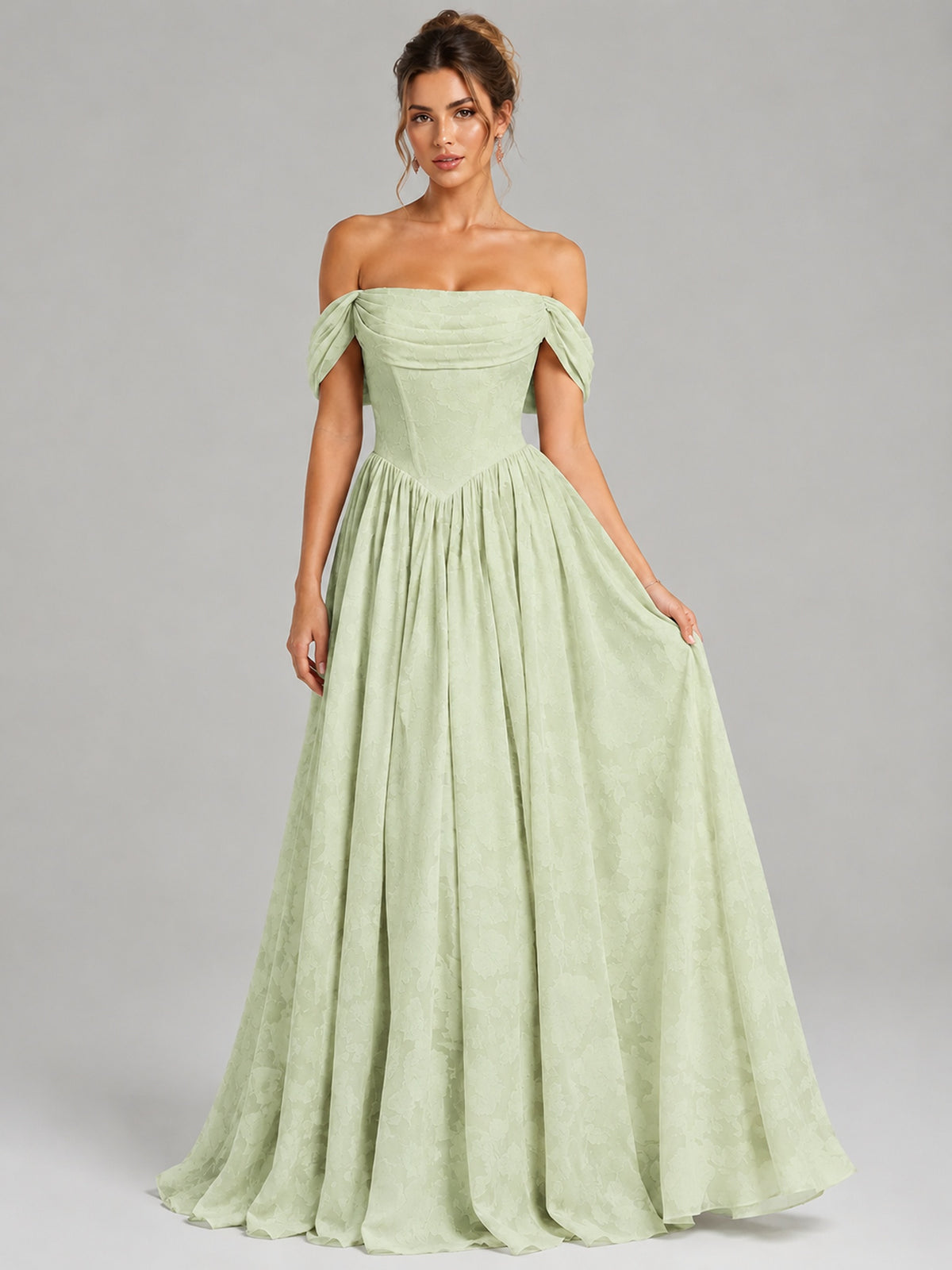 Off Shoulder Jacquard A-Line Maxi Dress