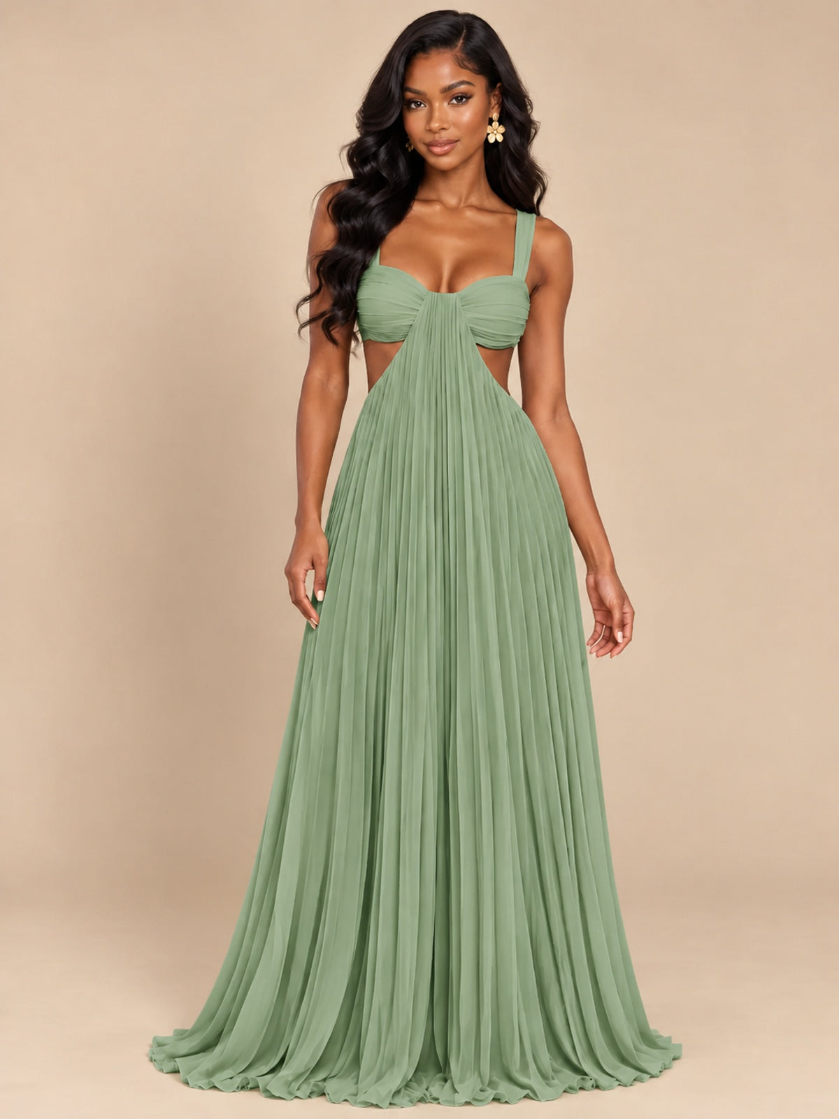 Butter Yellow Pleated Cutout Maxi Dress