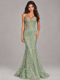 Strapless Corset Mermaid Prom Dress Lace Appliqué Formal Gown