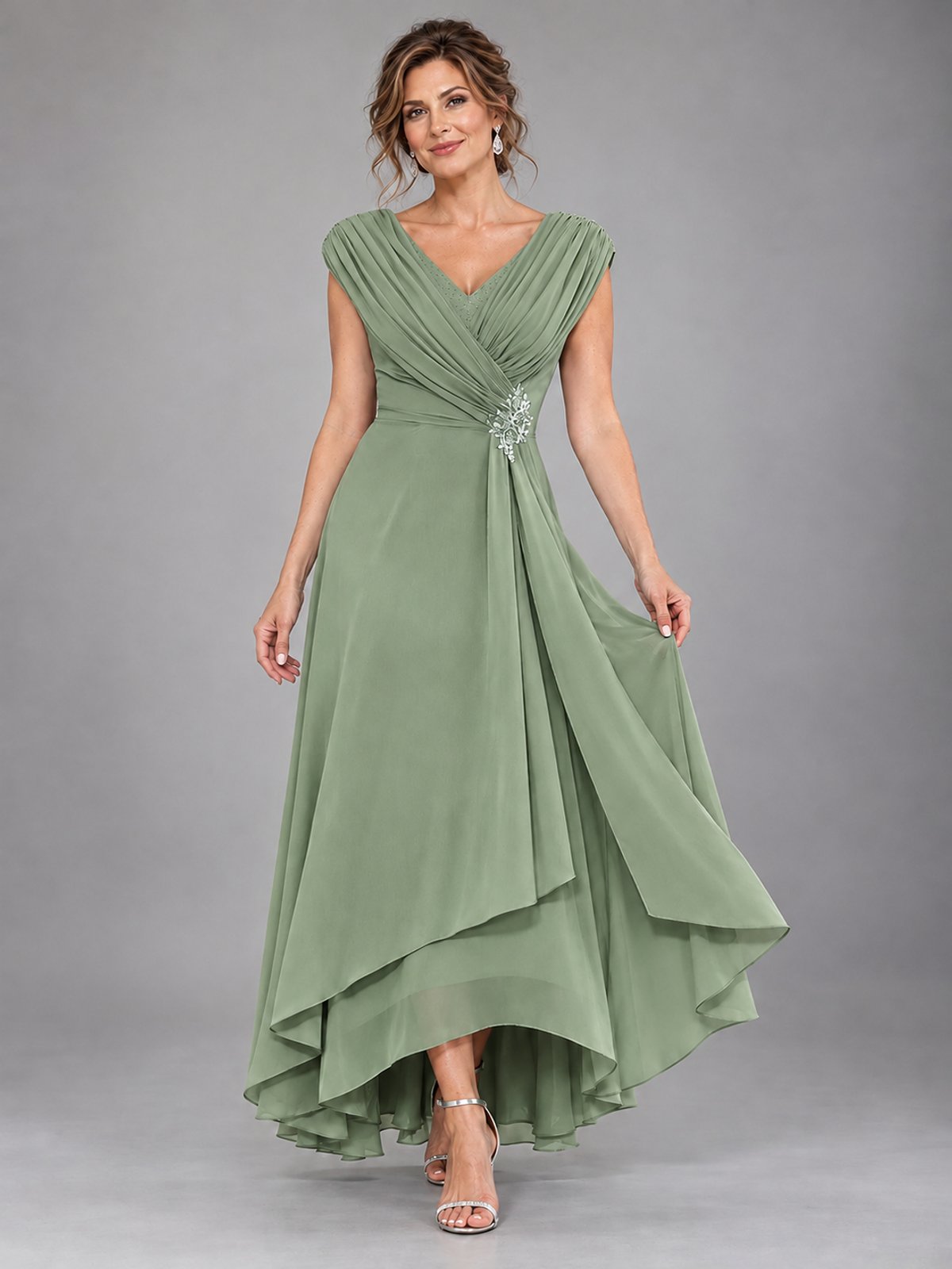 Cap Sleeve Chiffon A-Line Mother of the Bride Dress