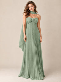 Sweetheart Neckline Pleated Prom Dress Strapless A-line Formal Dress with Flowy Scarf