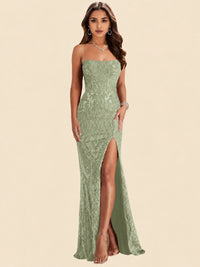 Sequin Lace Appliques Mermaid Prom Dress Spaghetti Strap Formal Gowns with Slit