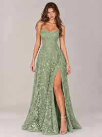 Floral Lace A-Line Prom Dress with Spaghetti Straps & High Slit