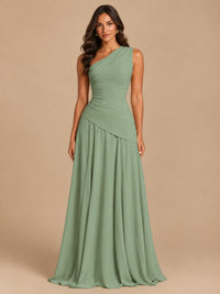 One Shoulder Prom Dress A-line Ruched Women Wedding Formal Gowns