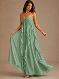 Srapless Sweetheart Chiffon Prom Dress Ruffle Formal Evening Gown