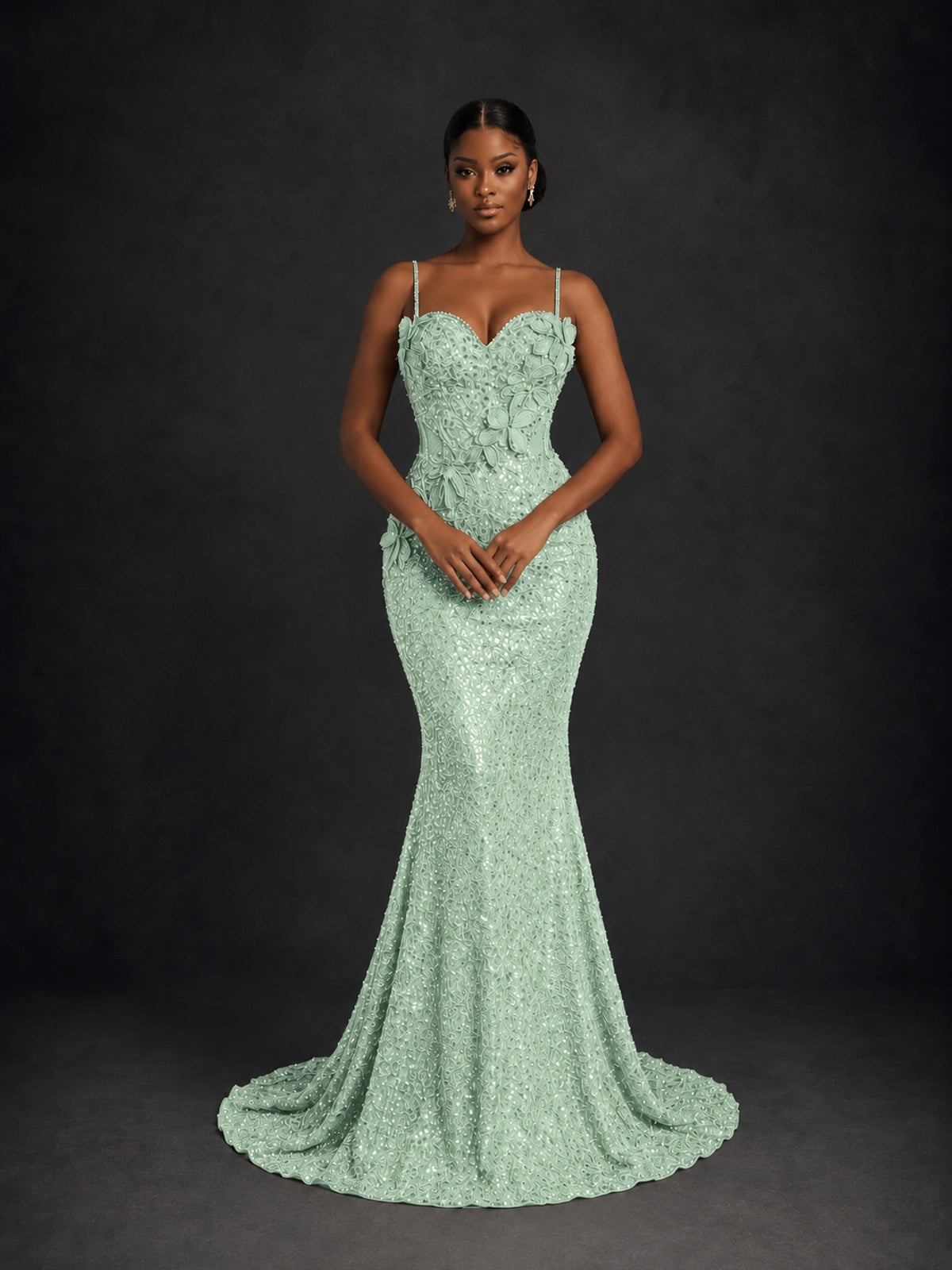 Sequin Mermaid Prom Dress with Floral Applique