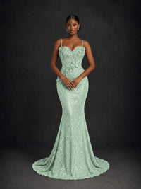 Sequin Mermaid Prom Dress with Floral Applique