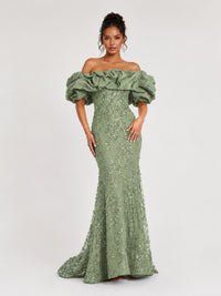 Sequin Off-Shoulder Ruffle Mermaid Prom Dress
