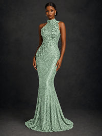 Sparkly Sequin High Neck Mermaid Prom Dress