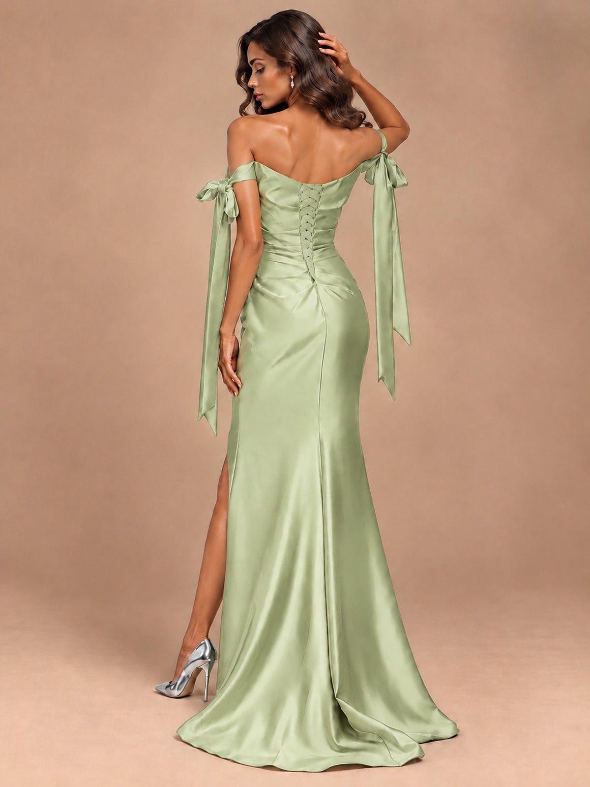 Off The Shuolder Satin Prom Dress Slit Mermaid Formal Gowns
