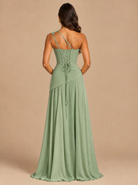 One Shoulder Prom Dress A-line Ruched Women Wedding Formal Gowns