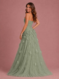 Blush Pink Strapless Sweetheart 3D Floral Tulle Ball Gown Prom Dres