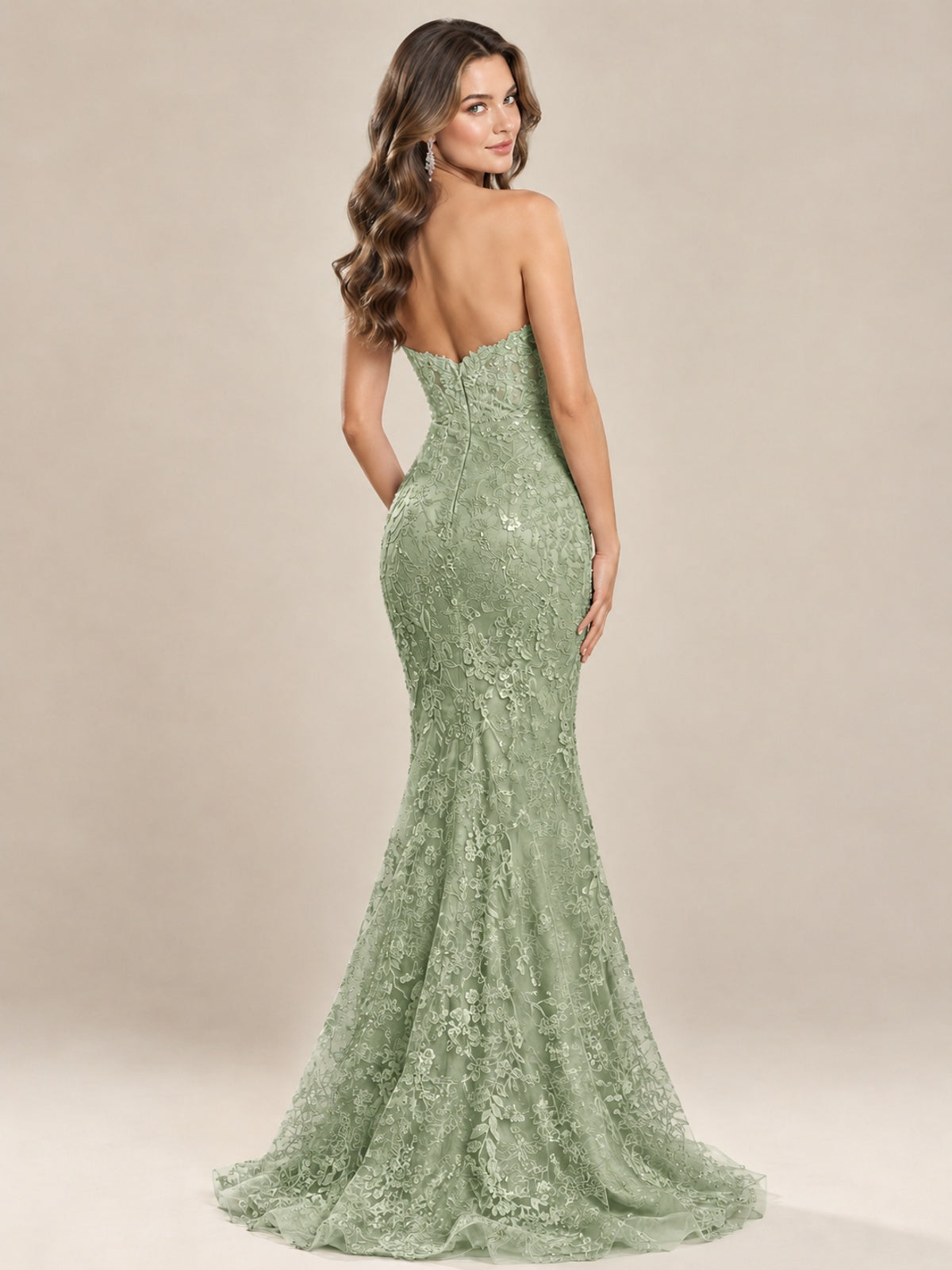 Strapless Corset Mermaid Prom Dress with Floral Lace Appliqué