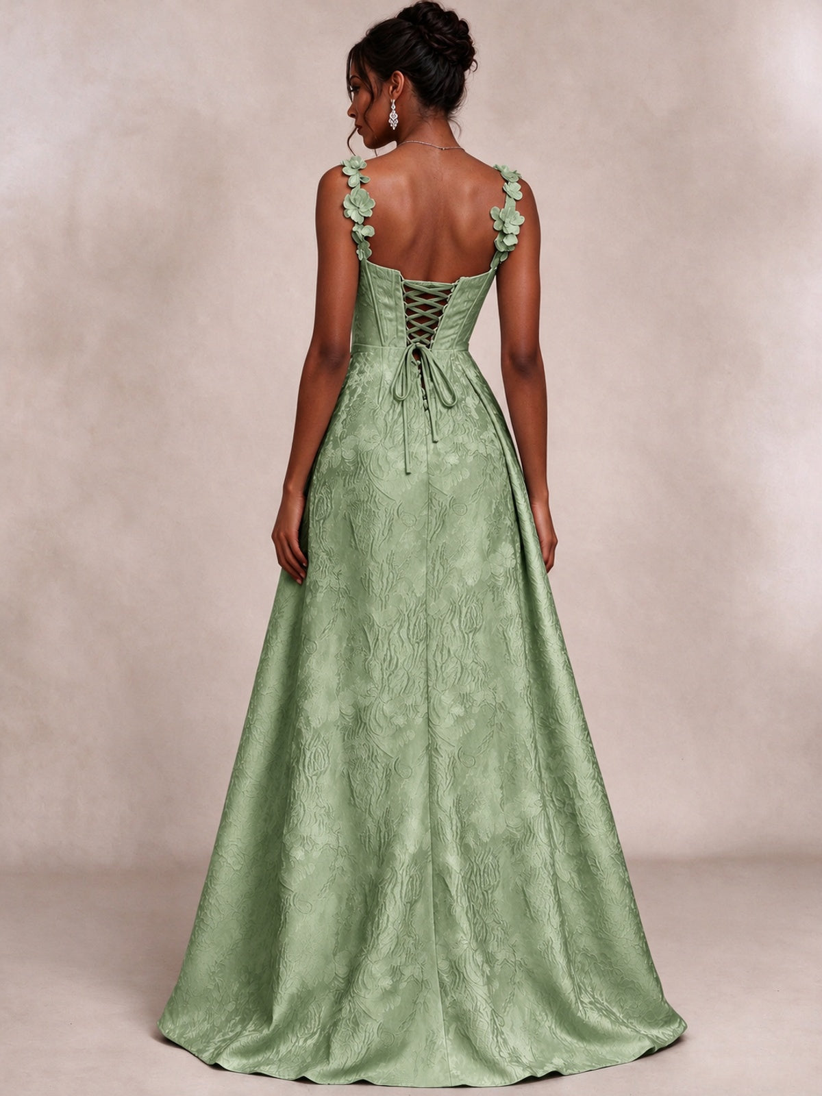 Light Blue 3D Floral Jacquard Prom Dress with Detachable Overskirt Corset Gown